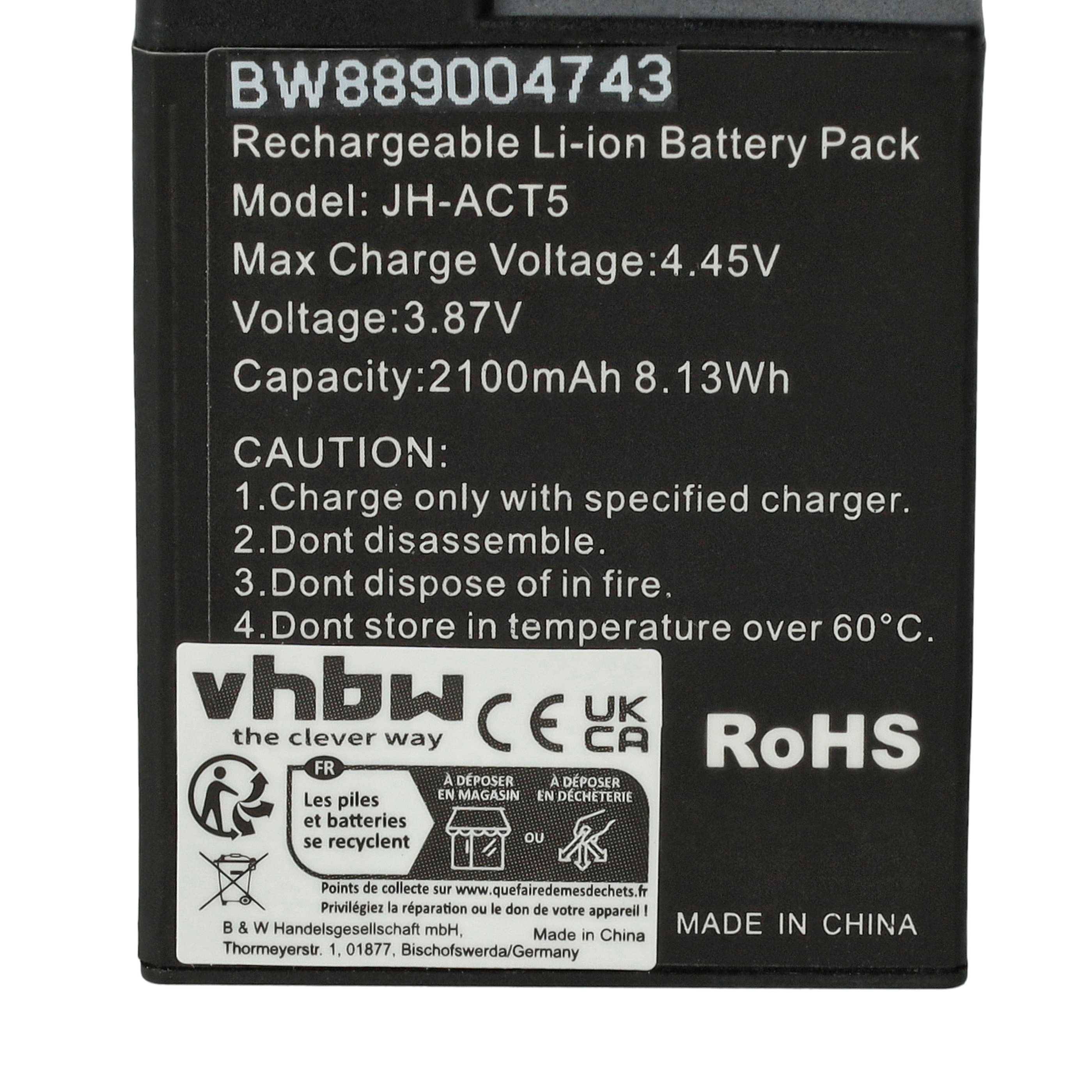 vhbw 2x Akku Ersatz für DJI BCX204-1950-3.87, CP.OS.00000370.01, JH-ACT5 für Tragbare Mini-Kamera (2100 mAh, 3,8 V