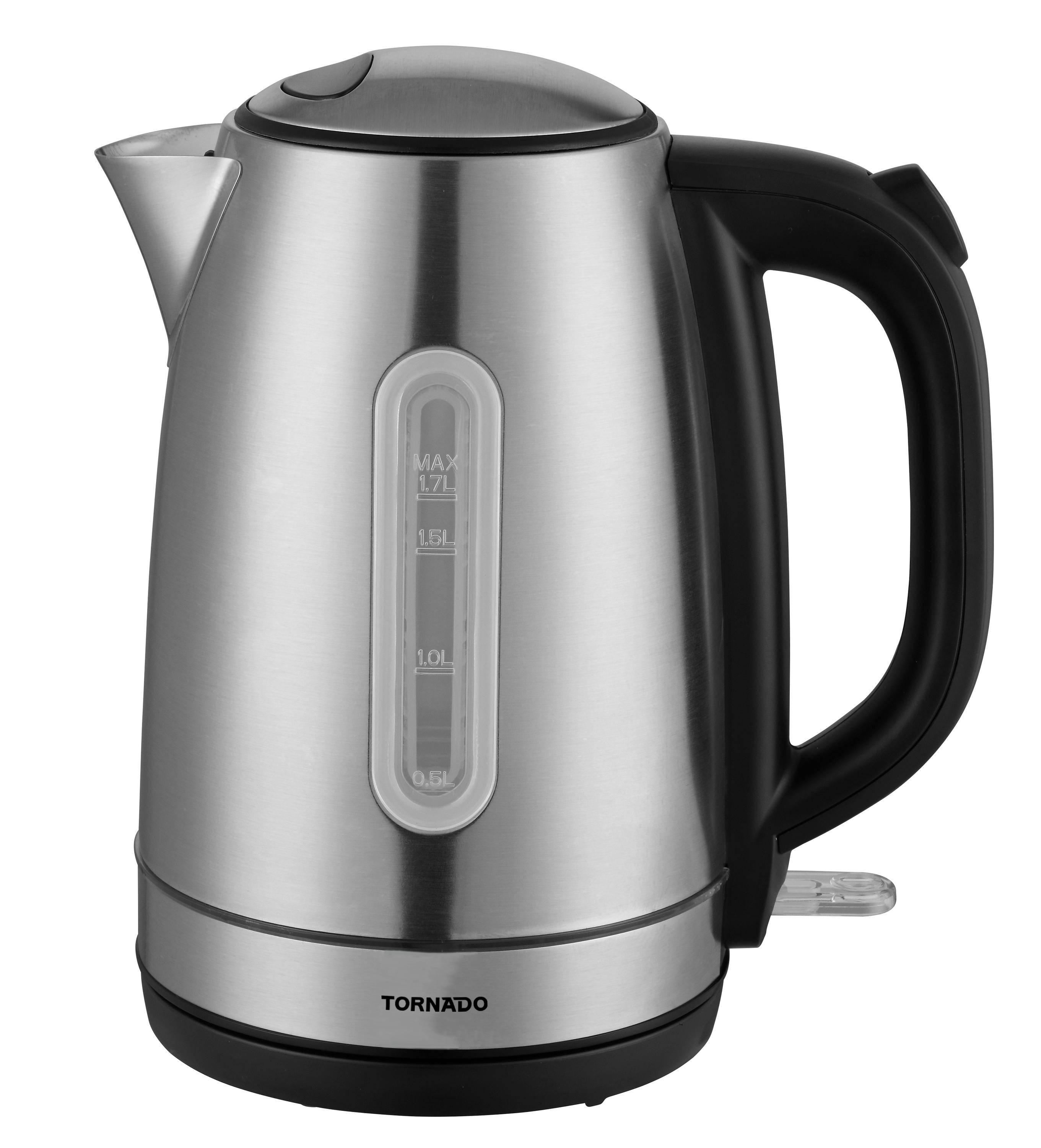 Tornado TKE-01401ZA-GS, 1,7 l, 2200 W, Schwarz, Silber, Edelstahl, Wasserstandsanzeige, Filterung