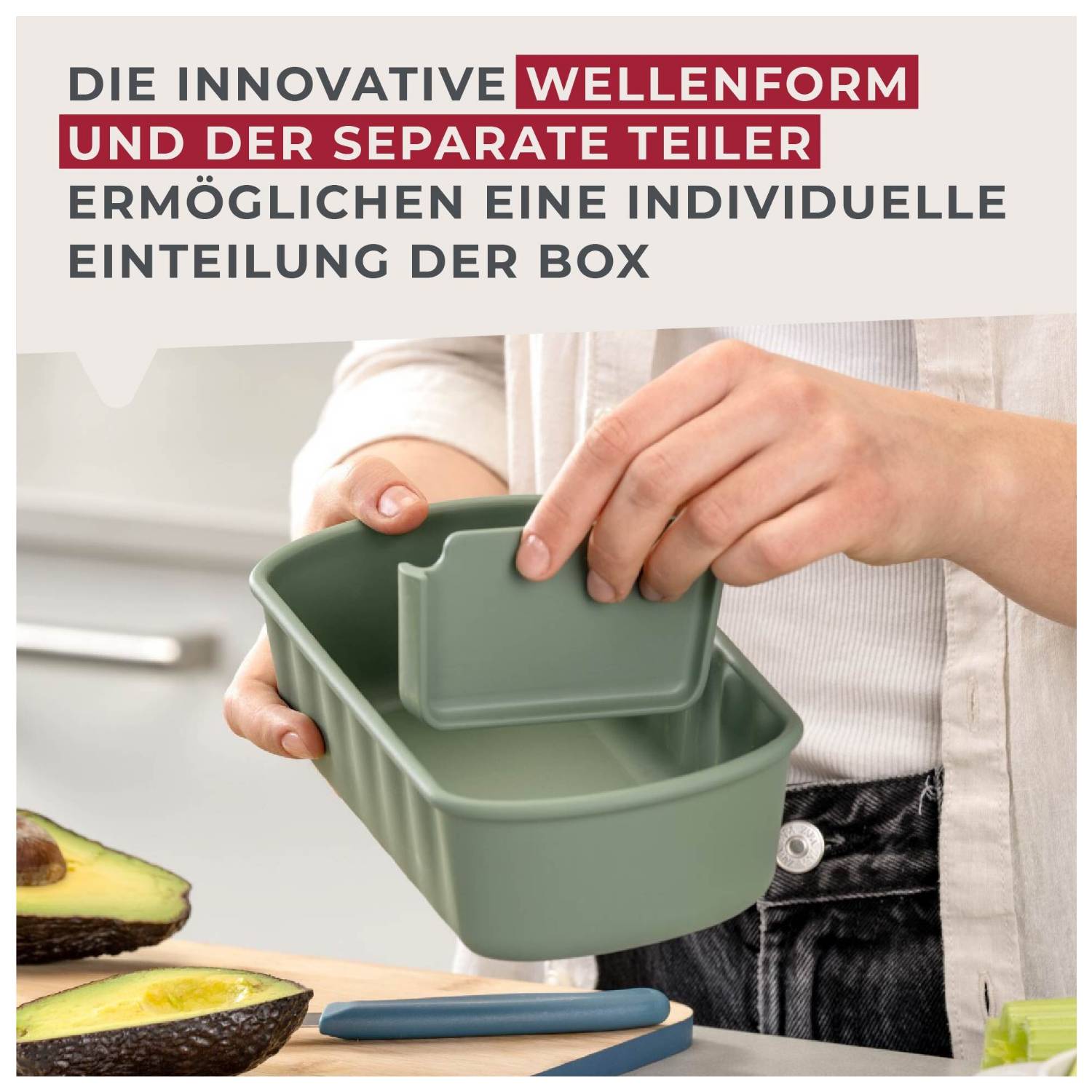 Fackelmann Flexibox Be The Move, grün, 1000ml, 3-tlg., Brotdose, Erwachsener, Grün, Polypropylen (PP), Rechteckig, 1 l