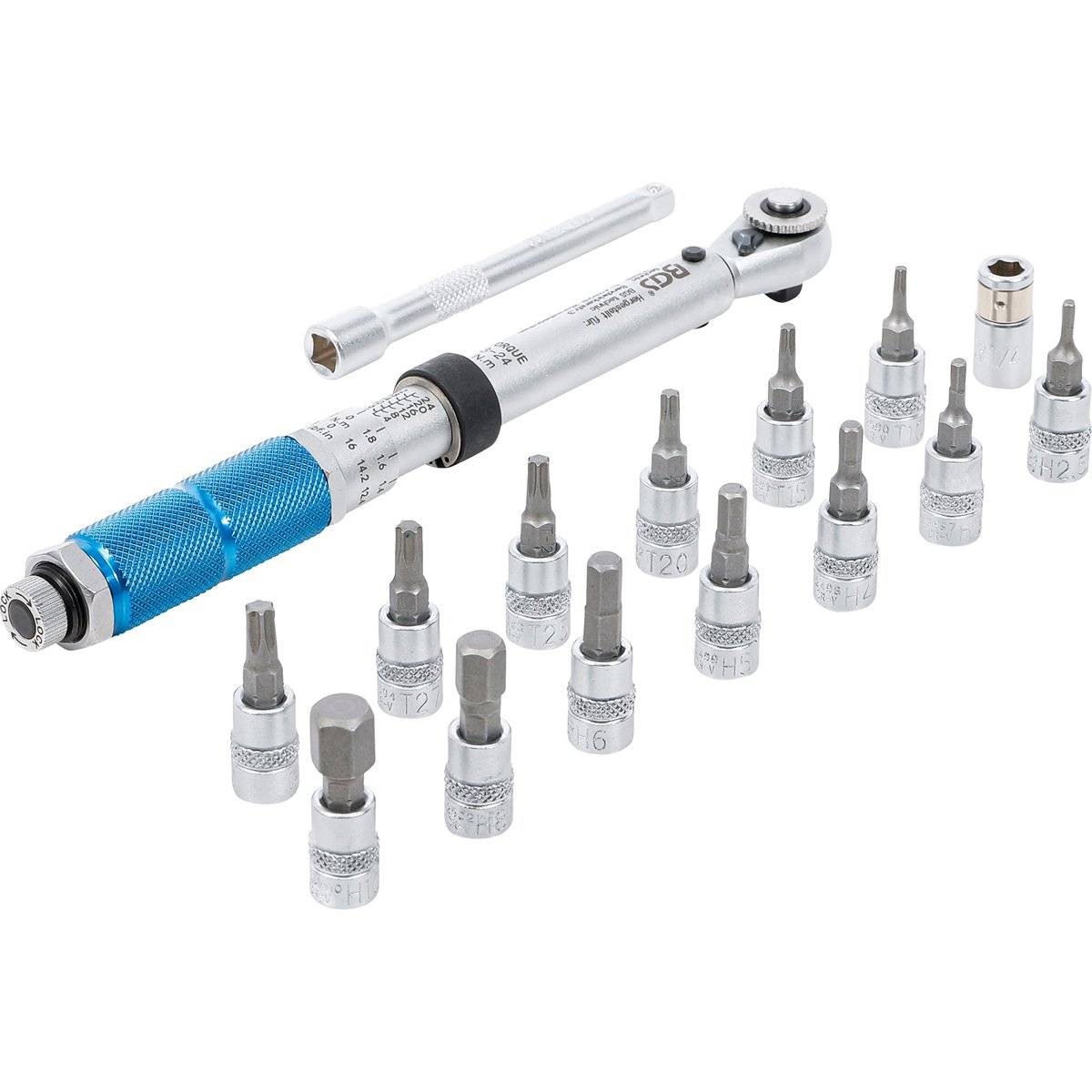 BGS 72088 Drehmomentschlüssel-Satz, Abtrieb Außenv ierkant 6,3 mm (1/4"), 3 - 24 Nm, 16-tlg.