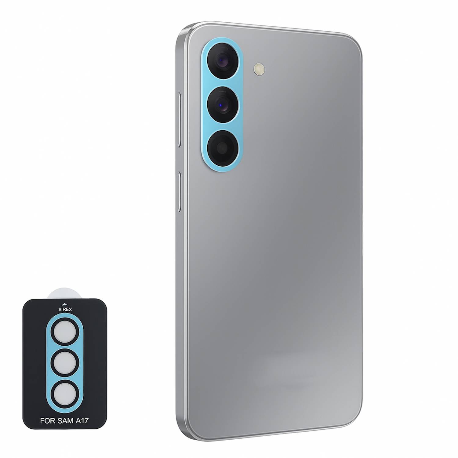 Für Samsung Galaxy A17 5G / 4G Aluminium Schutz Ring Kamera + H9 Tempered Hart Glas Hellblau