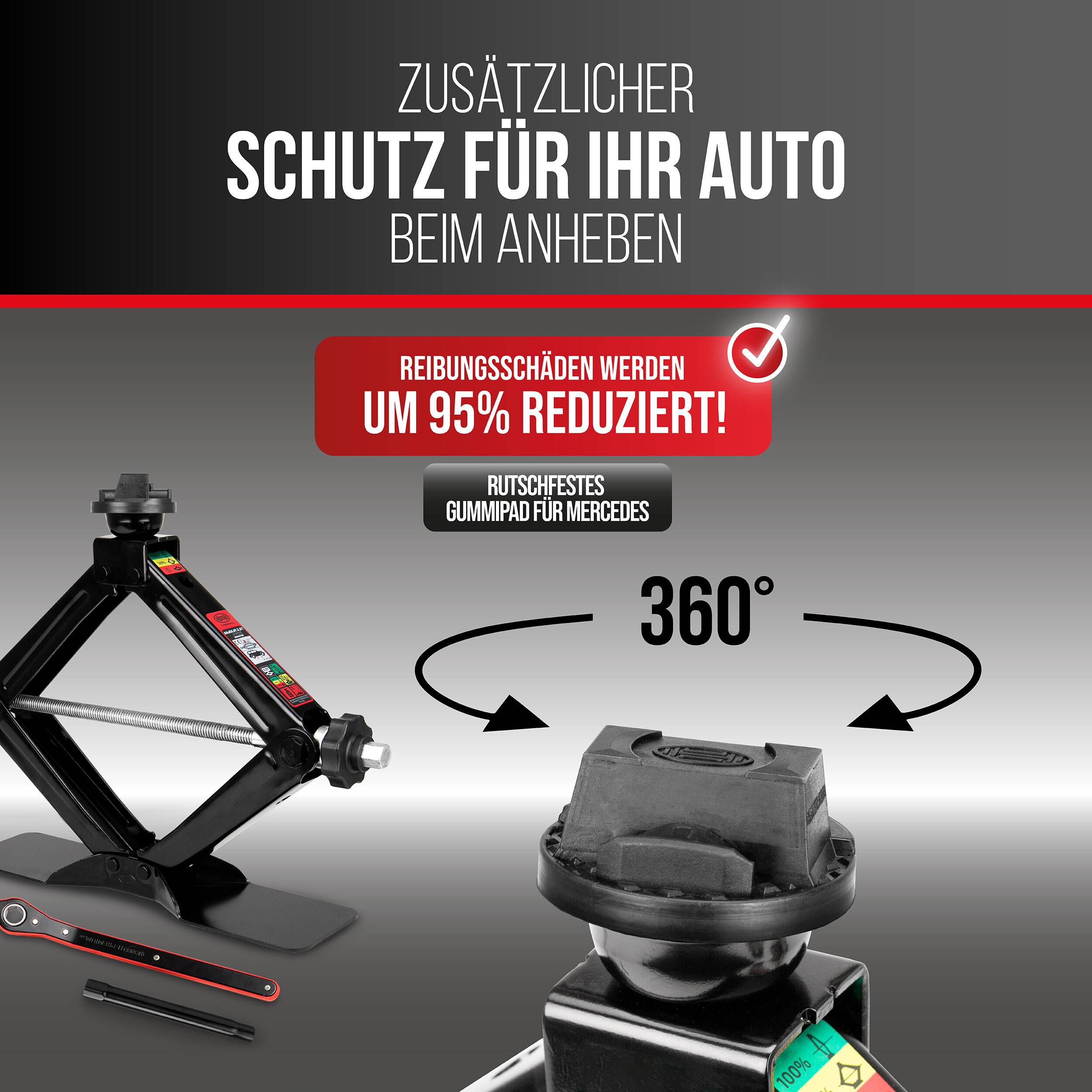 HEYNER® Scherenwagenheber 2 t für Mercedes, 125-470 mm 17 mm E‑Klasse W214 2023-, runder Sattel