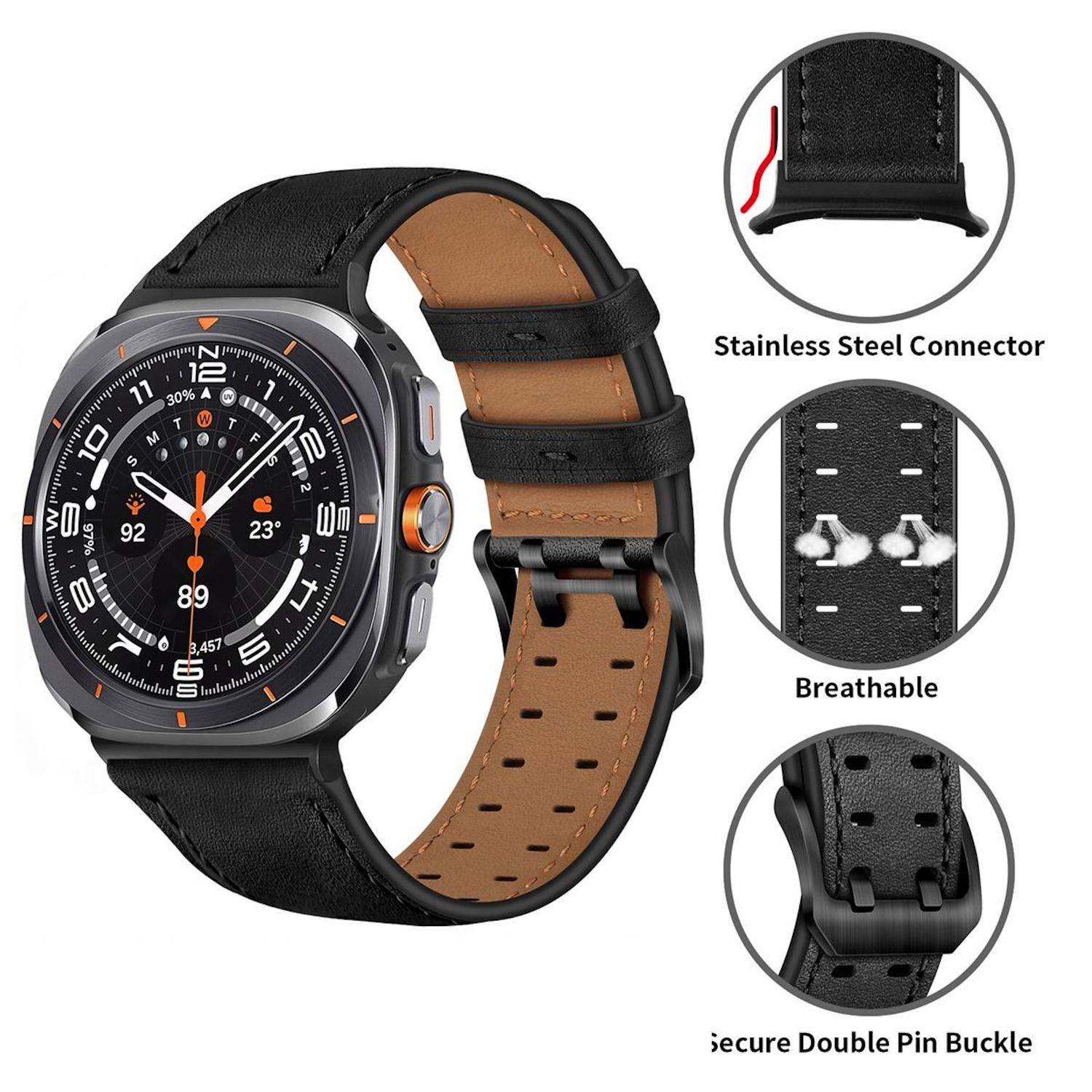 Echtleder Armband für Samsung Galaxy Watch 9 / 8 / 8 Classic Doppelverschluss
