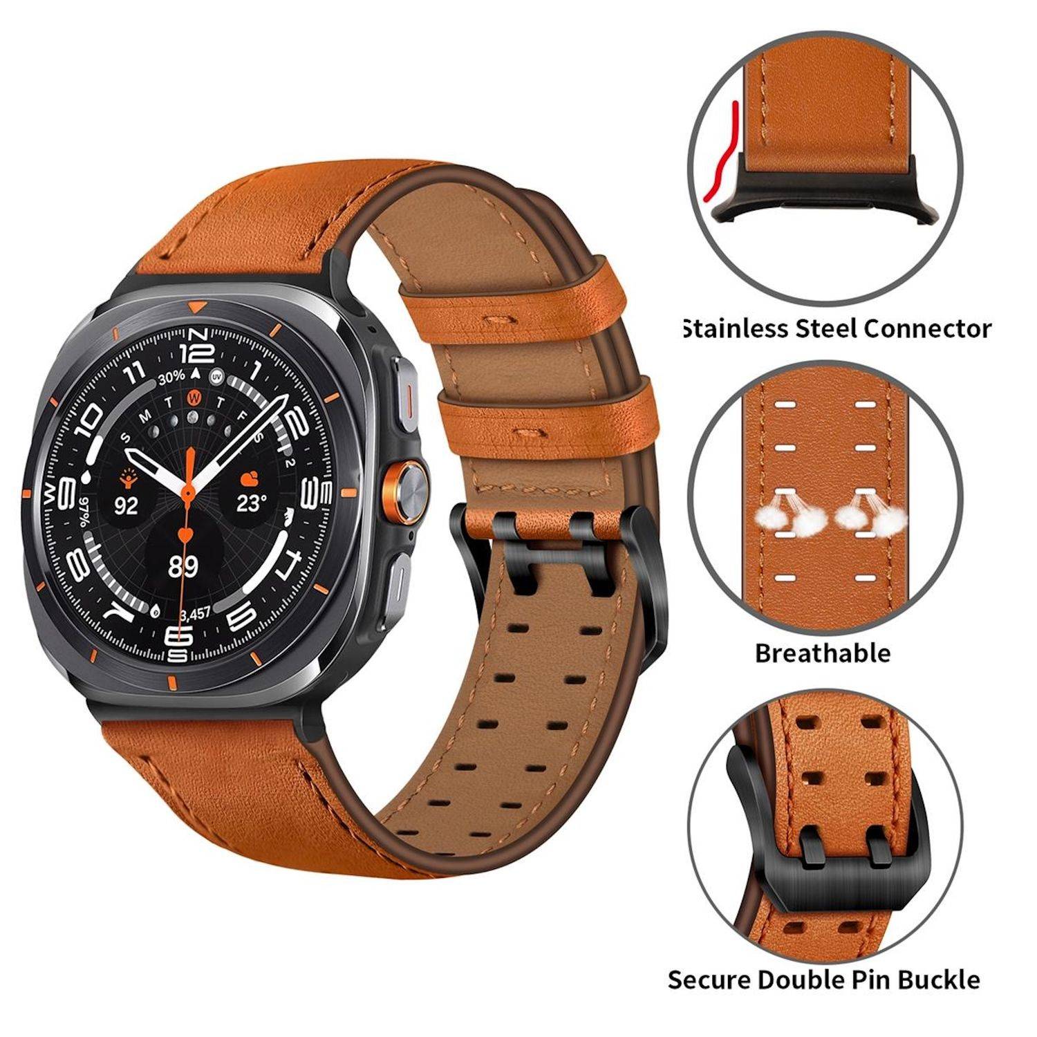 Echtleder Armband für Samsung Galaxy Watch 9 / 8 / 8 Classic Doppelverschluss