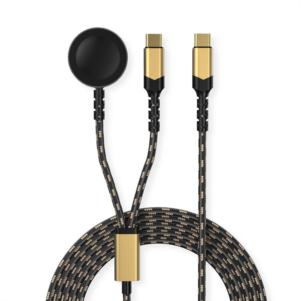 Roline USB Split-Ladekabel, bis 60W + Ladepad (bis 15W), für Samsung Geräte, Typ C - C, schwarz / gold, 1,2m