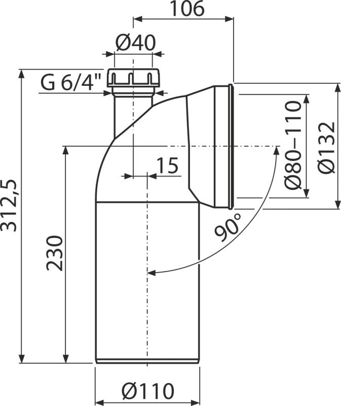 Alcadrain A90-90P40A WC Anschlussbogen 90° mit Konnektor Anschluss DN40