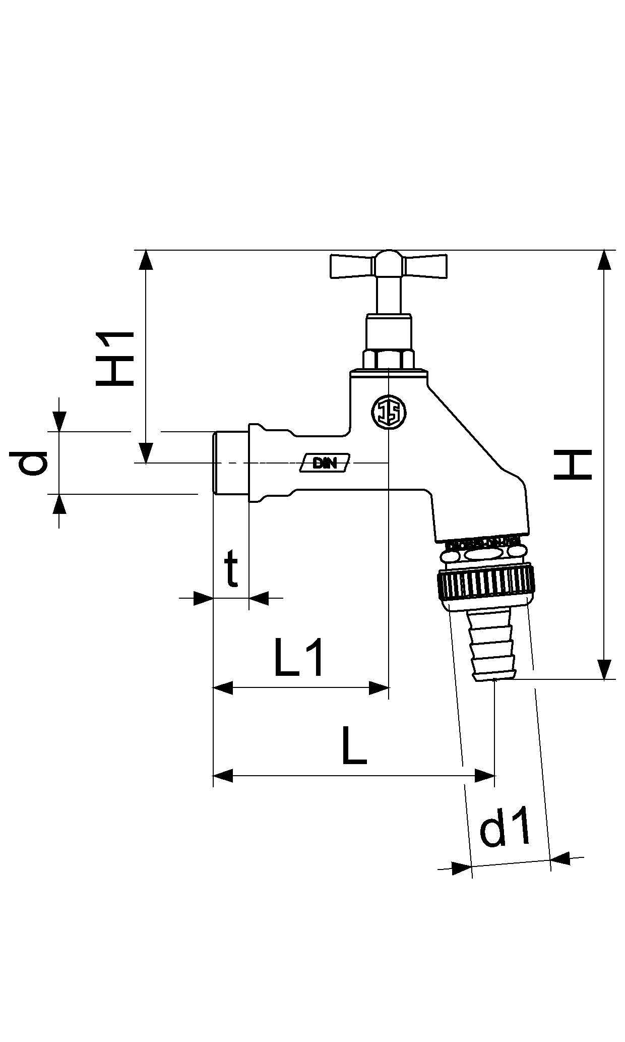 Schlösser Armaturen JS AUSLAUFVENTIL MIT RB,RV,SV KNEBEL-OT,SCHW,1/2",MATT CHR