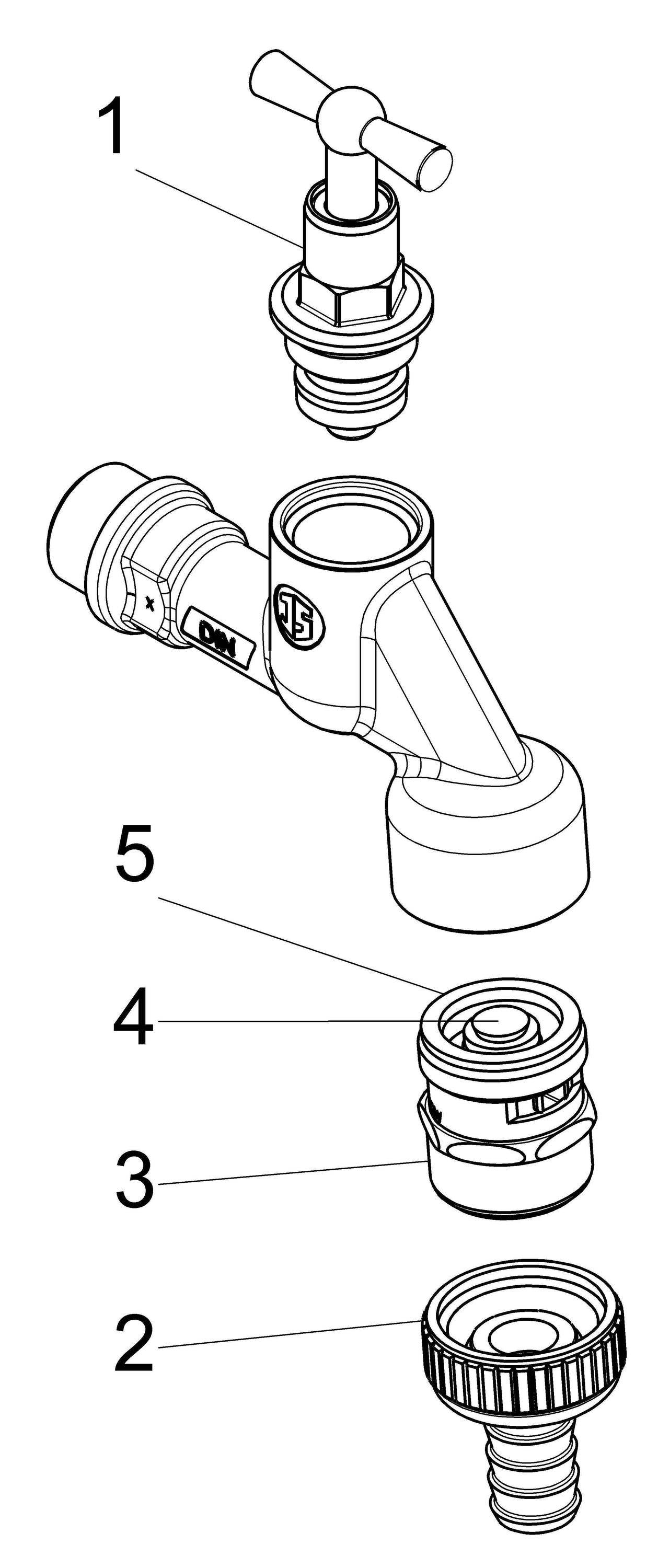Schlösser Armaturen JS AUSLAUFVENTIL MIT RB,RV,SV KNEBEL-OT,SCHW,3/4",MATT CHR