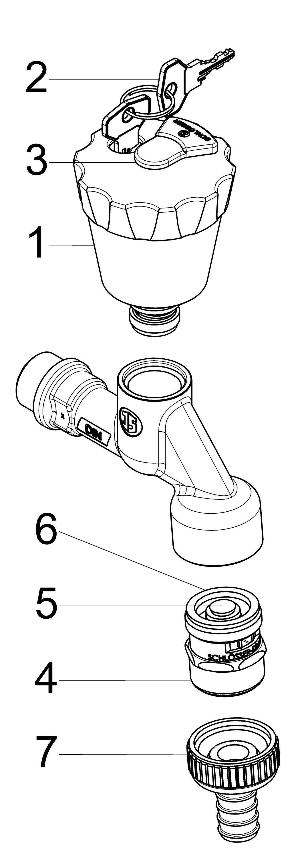 Schlösser Armaturen JS AUSLAUFVENTIL,ABSCHLIESSBAR M. RB,RV,SV,DN15,POL.CHR,GRIF