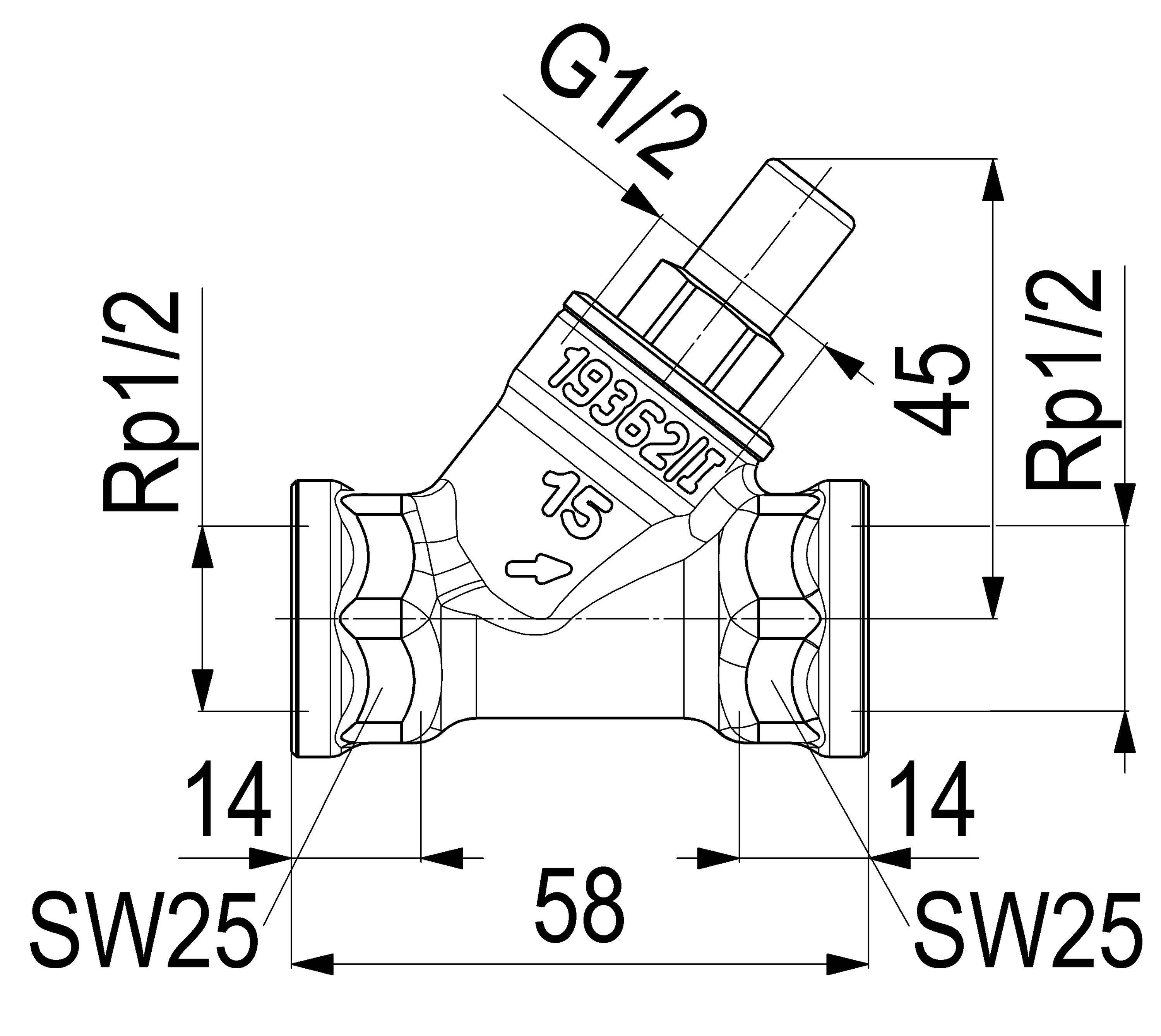 Schlösser Schrägsitz-Rückschlagvtl 1210 DN 15, Rp 1/2, Muffenanschluss