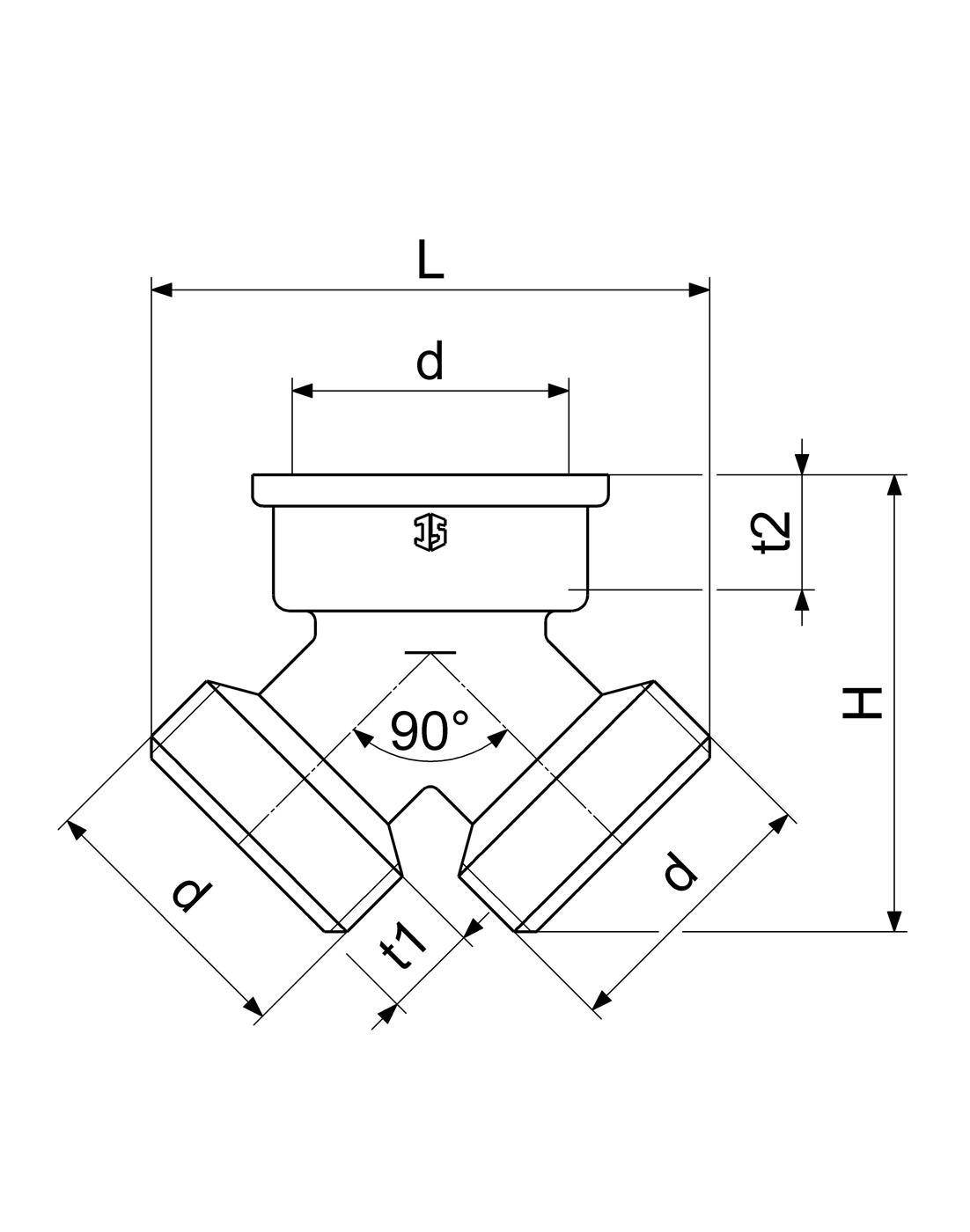 Schlösser Y-Verteilerstück DN 20, 3/4, Messing blank, 2x AG, 1x IG