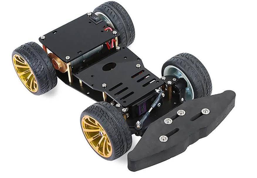 Elecrow 4-Rad-Chassis Set, servogesteuerte Lenkung, Metallgetriebe, Motor, für Arduino, 142-teilig