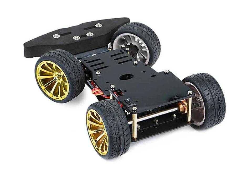Elecrow 4-Rad-Chassis Set, servogesteuerte Lenkung, Metallgetriebe, Motor, für Arduino, 142-teilig