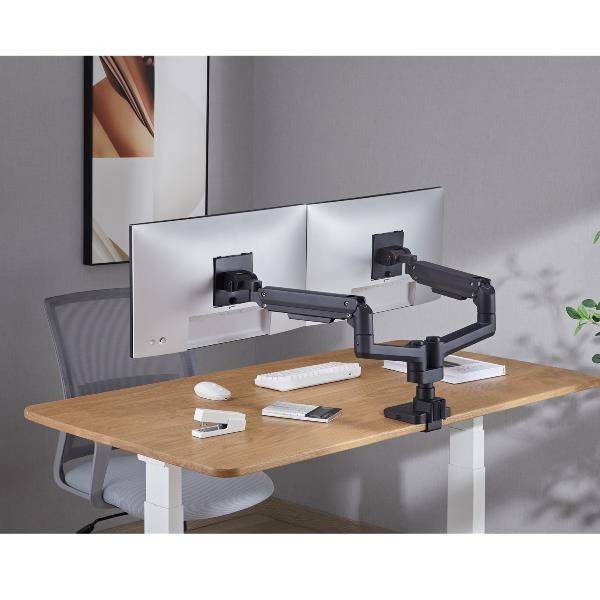 17"-35" Schwerlast-Doppelmonitor-Schreibtischhalterung, Schwarz, Klemme/Durchfüh