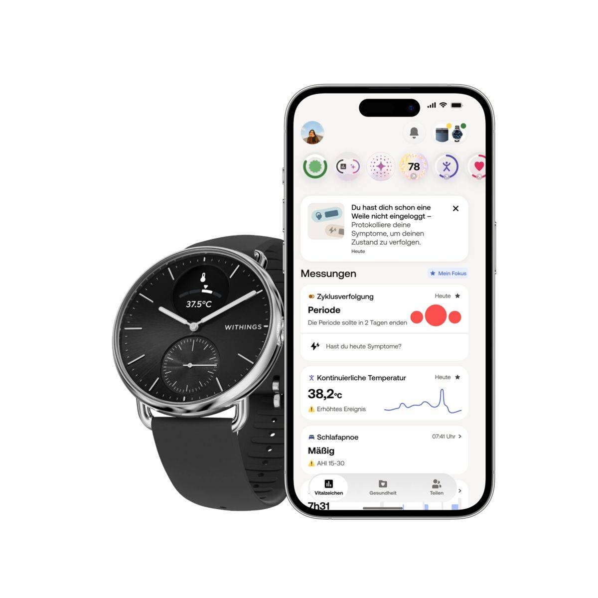 Withings ScanWatch 2 38mm Smartwatch EKG SpO2 Schwarz