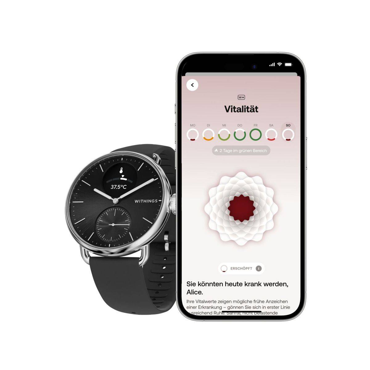 Withings ScanWatch 2 38mm Smartwatch EKG SpO2 Schwarz