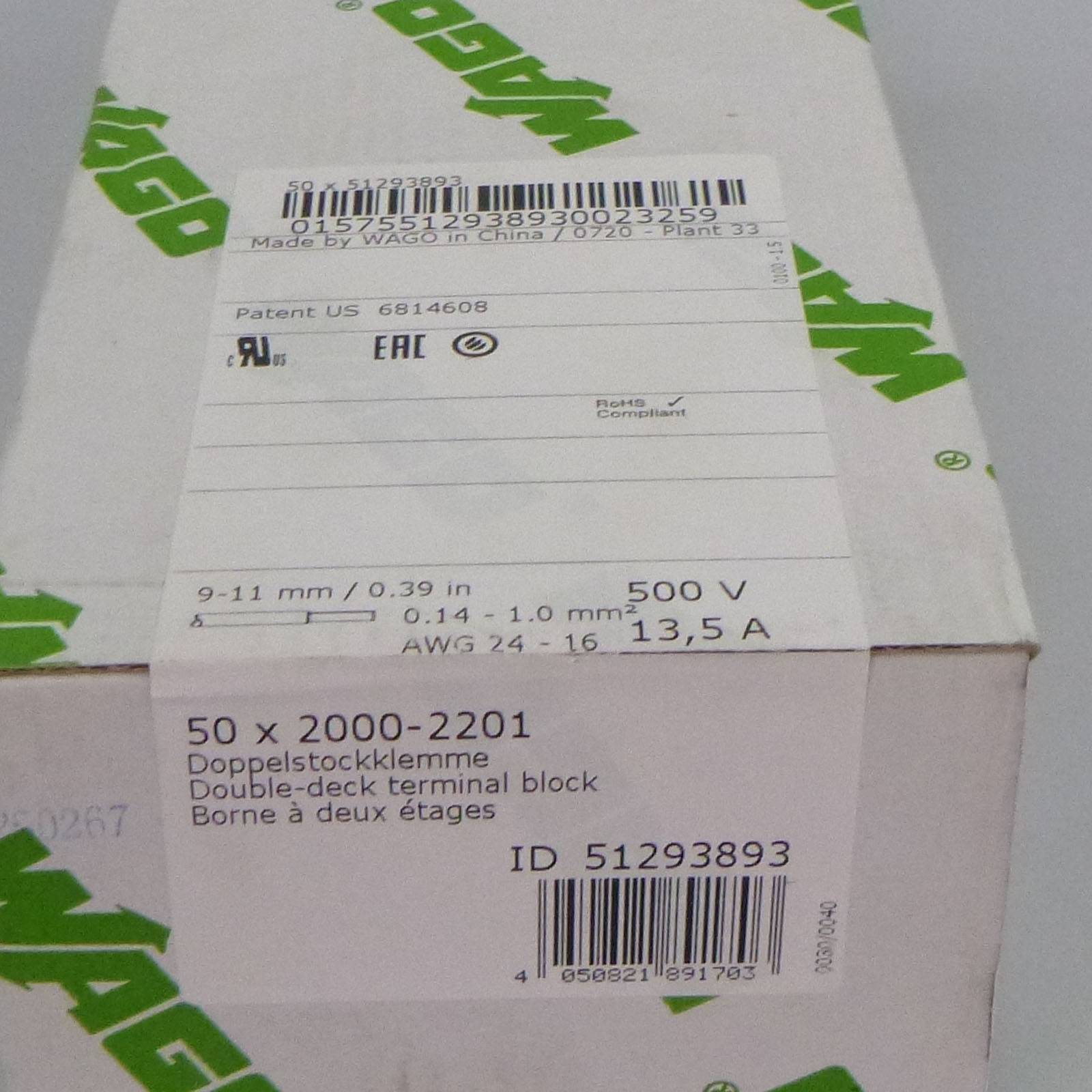 Wago 2000-2201, 3,5 mm, 69,7 mm, 51,7 mm, 500 V