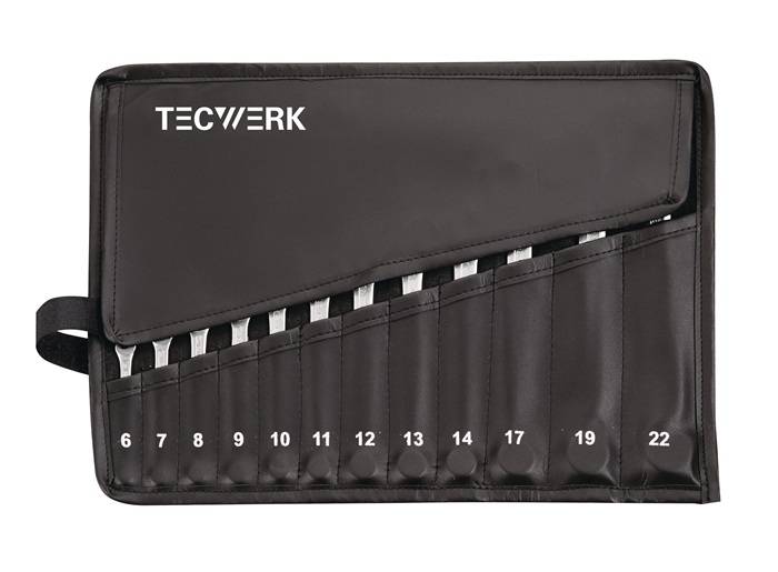 Ringmaulschlüsselsatz 12-tlg.SW 6-22mm Form A CV-Stahl in Rolltasche TECWERK