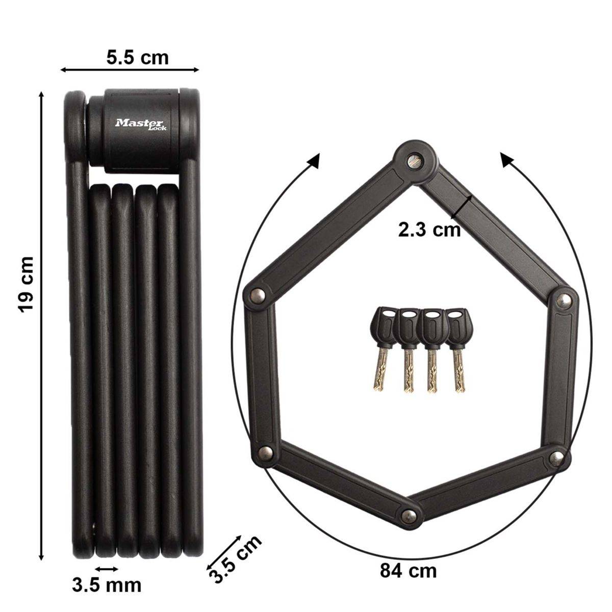 MasterLock Faltschloss mit Schlüssel 8335EURDPRO
