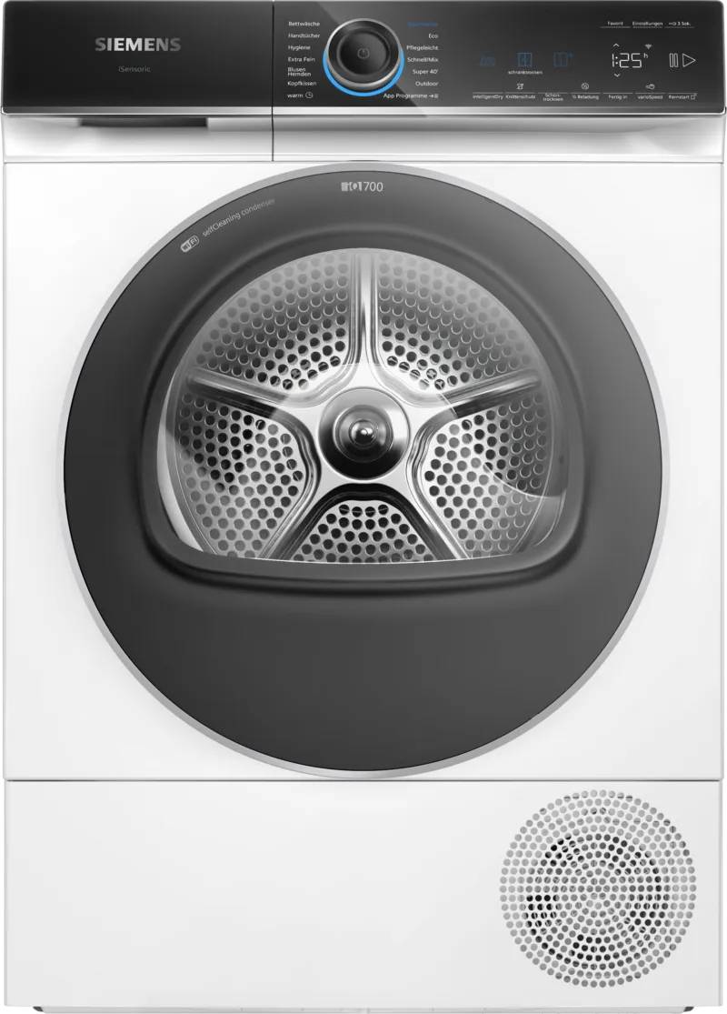 Siemens iQ700 WQ46B2D41, Freistehend, Frontlader, Wärmepumpe, Weiß, Drehregler, Berührung, Links