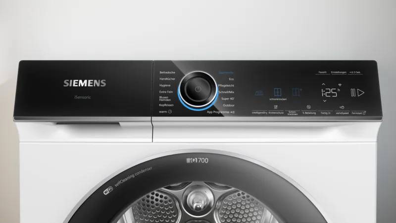 Siemens iQ700 WQ46B2D41, Freistehend, Frontlader, Wärmepumpe, Weiß, Drehregler, Berührung, Links