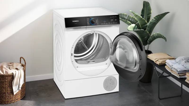 Siemens iQ700 WQ46B2D41, Freistehend, Frontlader, Wärmepumpe, Weiß, Drehregler, Berührung, Links