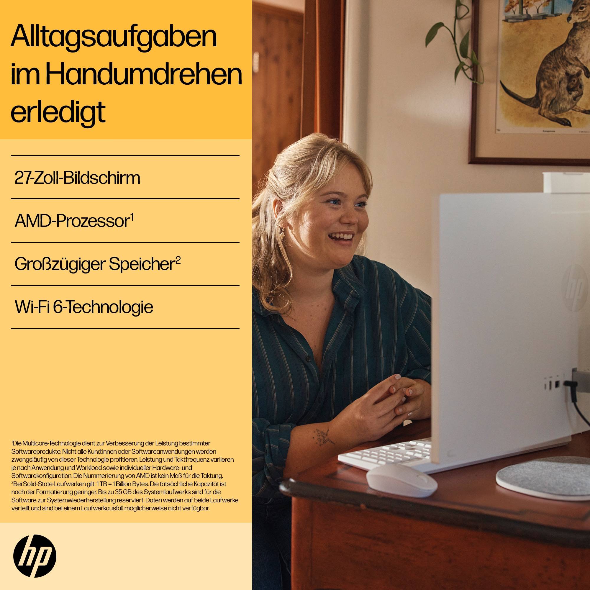 HP 27-cr0104ng, 68,6 cm (27"), Full HD, AMD Ryzen™ 7, 16 GB, 1 TB, Windows 11 Home