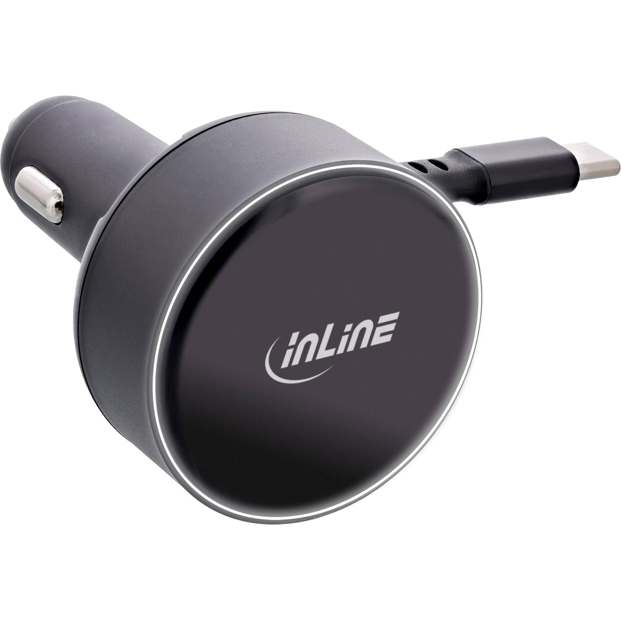 InLine® Dual USB-C KFZ Stromadapter 12/24V, ausziehbares Kabel + Buchse, 75W Strom / Energie / USB