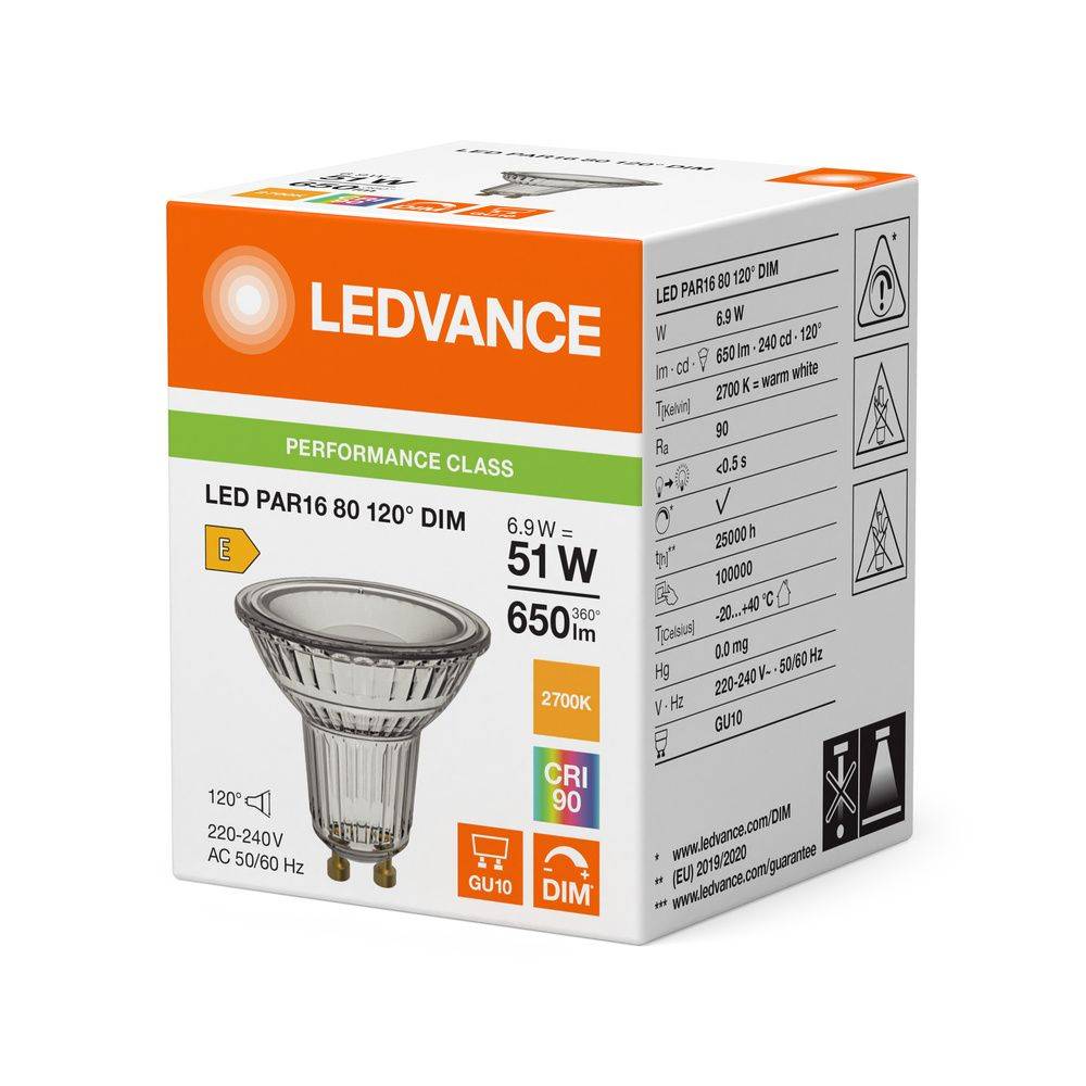 LEDV LED Reflektor 6,1-80W/927 dimmbar PAR16 GU10 120° 25000h EEK E Leuchtmittel LED LED