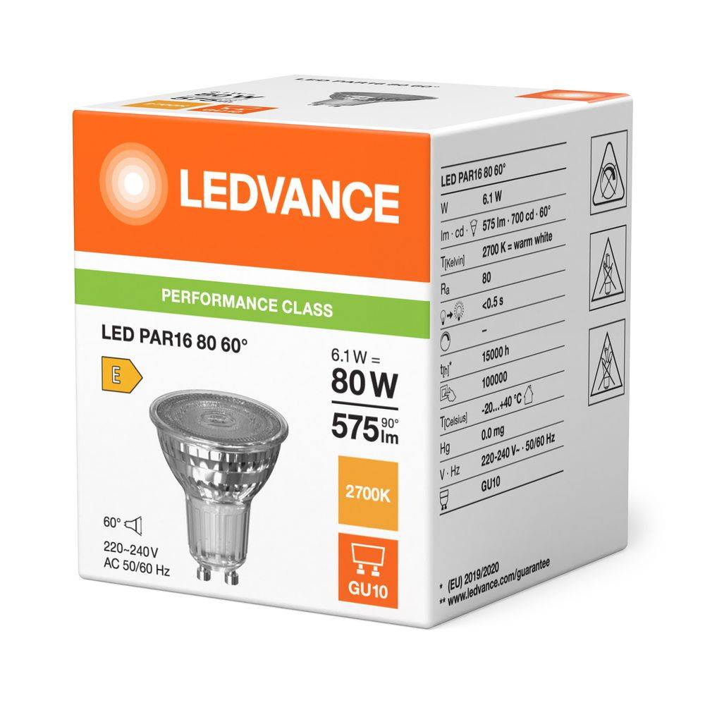 LEDV LED Reflektor 6,1-80W/827 PAR16 GU10 60° 15000h EEK E Leuchtmittel LED LED Reflektorlampen
