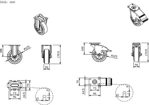 Rollensatz 4-tlg.2x fix+2x schwenkbl.f.Wkz.wagen/Rollwerkbank TREND/PLUS TECWERK
