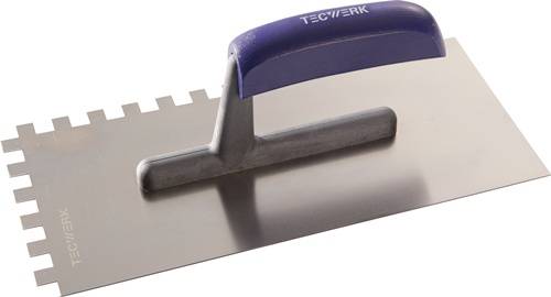 Glättekelle L.280mm B.130mm Zahn 10x10 rostfr.H-Heft VA S.0,7mm TECWERK
