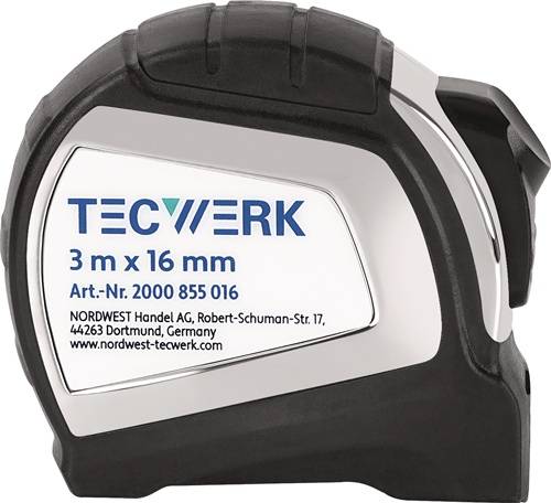 Taschenrollbandmaß L.3m B.16mm mm/cm EG II 2K Automatic TECWERK