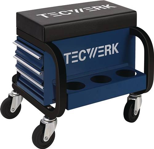 Werkstattrollsitz m.Rl.u.Ablage Kunstlederpolster blau/schwarz TECWERK