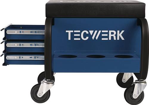 Werkstattrollsitz m.Rl.u.Ablage Kunstlederpolster blau/schwarz TECWERK