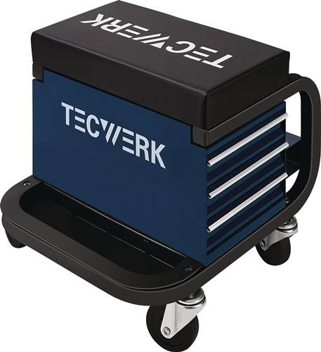 Werkstattrollsitz m.Rl.u.Ablage Kunstlederpolster blau/schwarz TECWERK