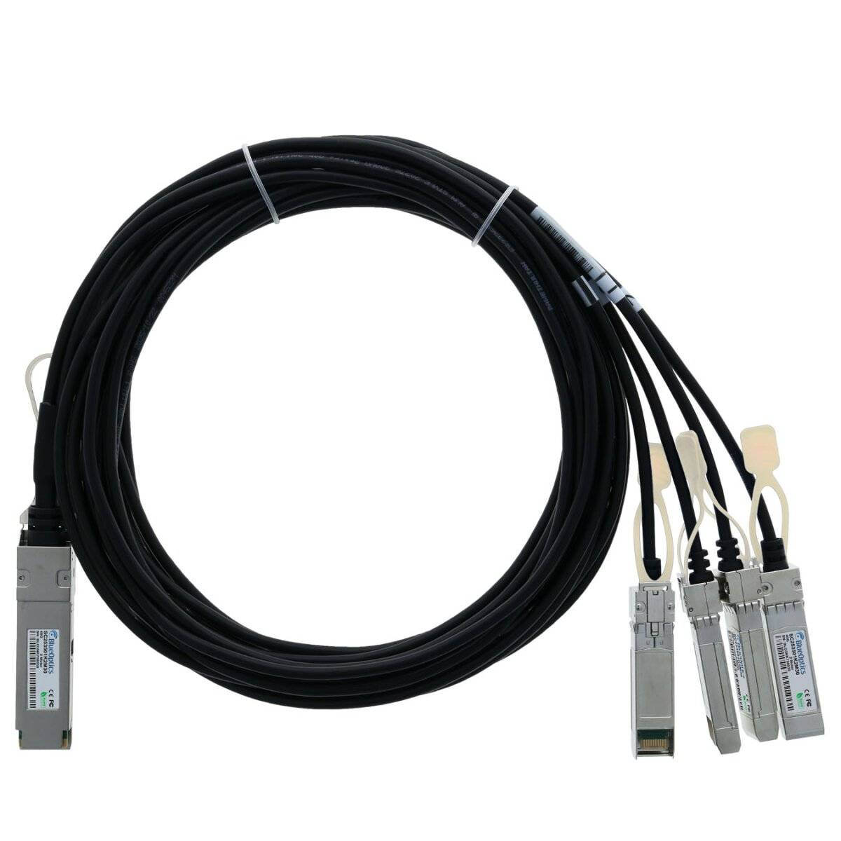 BlueOptics HPE X240 JG331A BlueLAN passives 40GBASE-CR4 QSFP auf 4x10GBASE-CR SFP+ Direct Attach Breakout Kabel, 5 Meter