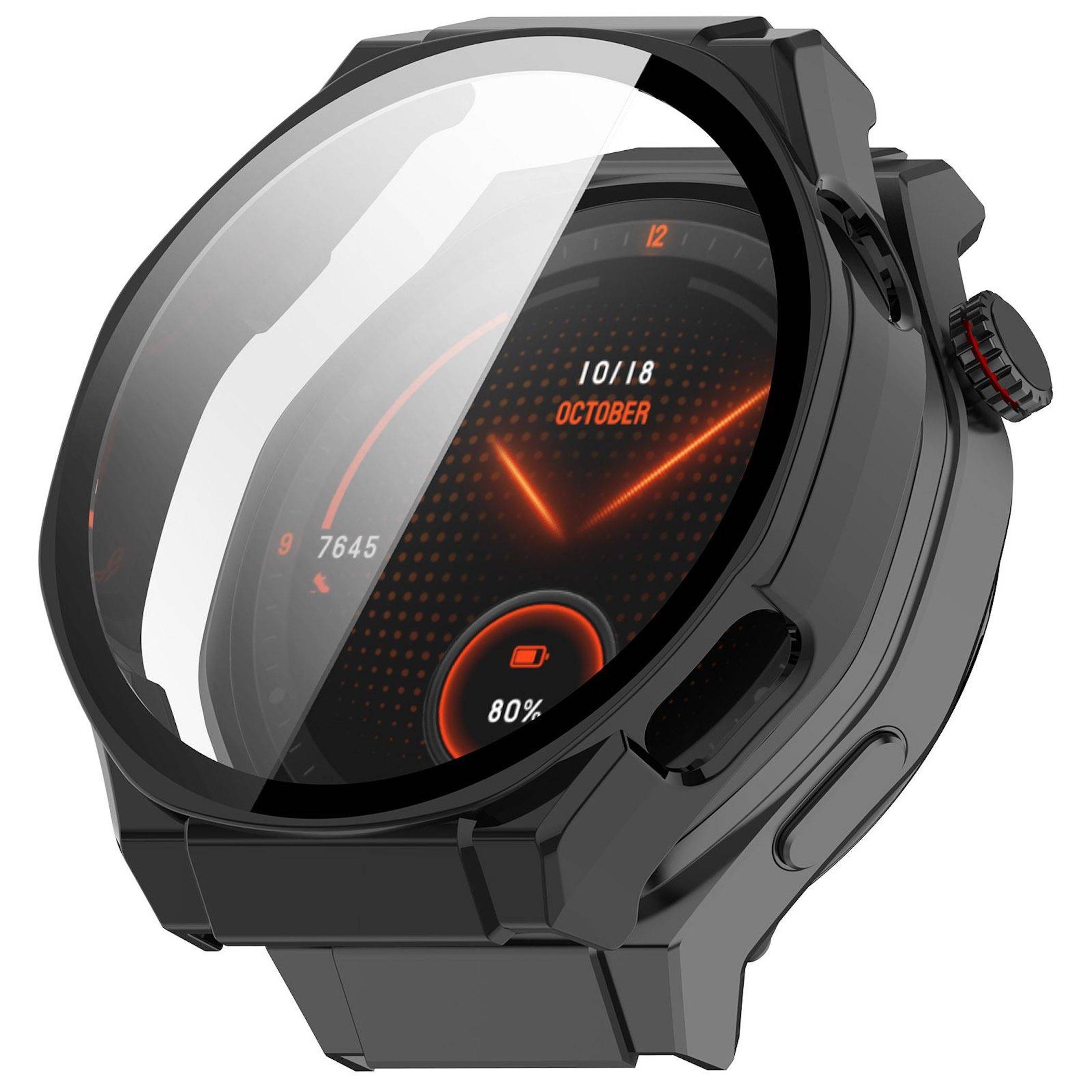 Für Honor Watch 5 Ultra Kunststoff Design Schutzhülle + 9H Hart Glas Schwarz