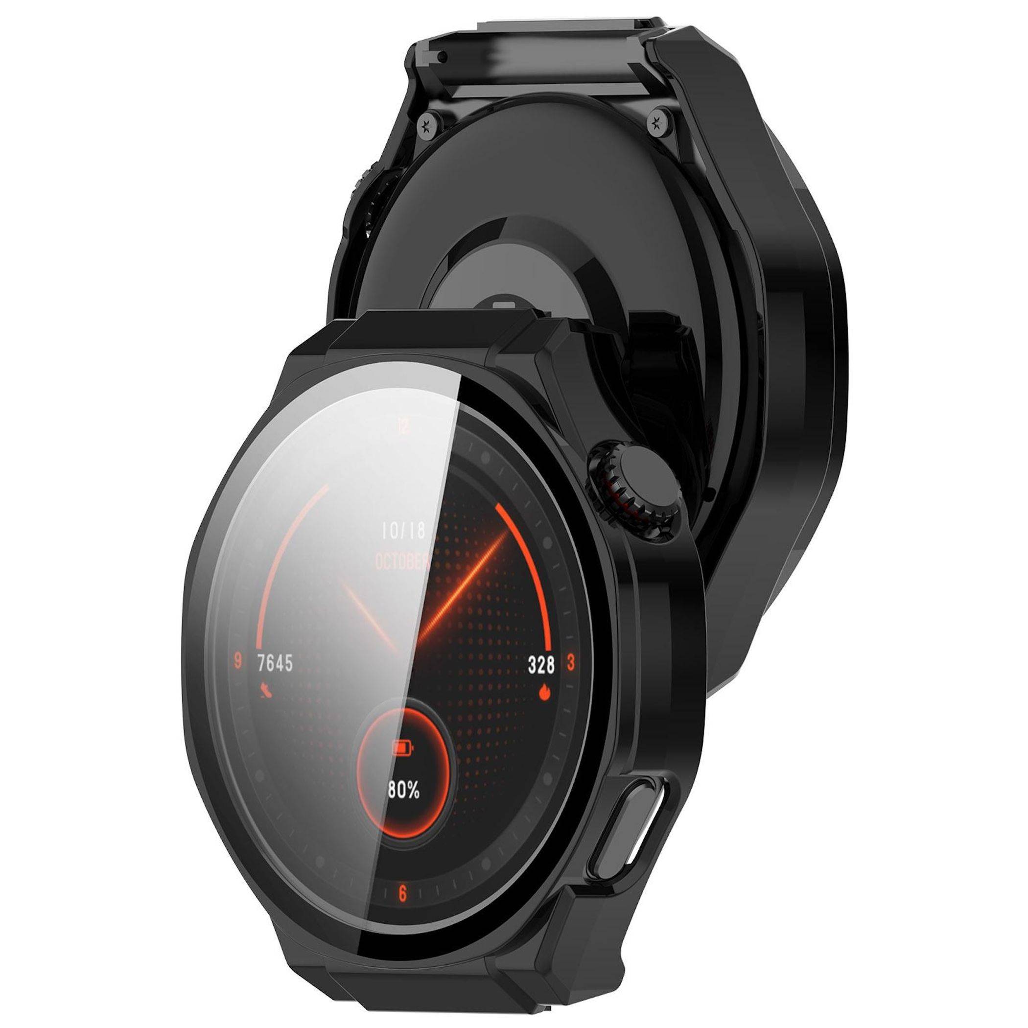 Für Honor Watch 5 Ultra Kunststoff Design Schutzhülle + 9H Hart Glas Schwarz