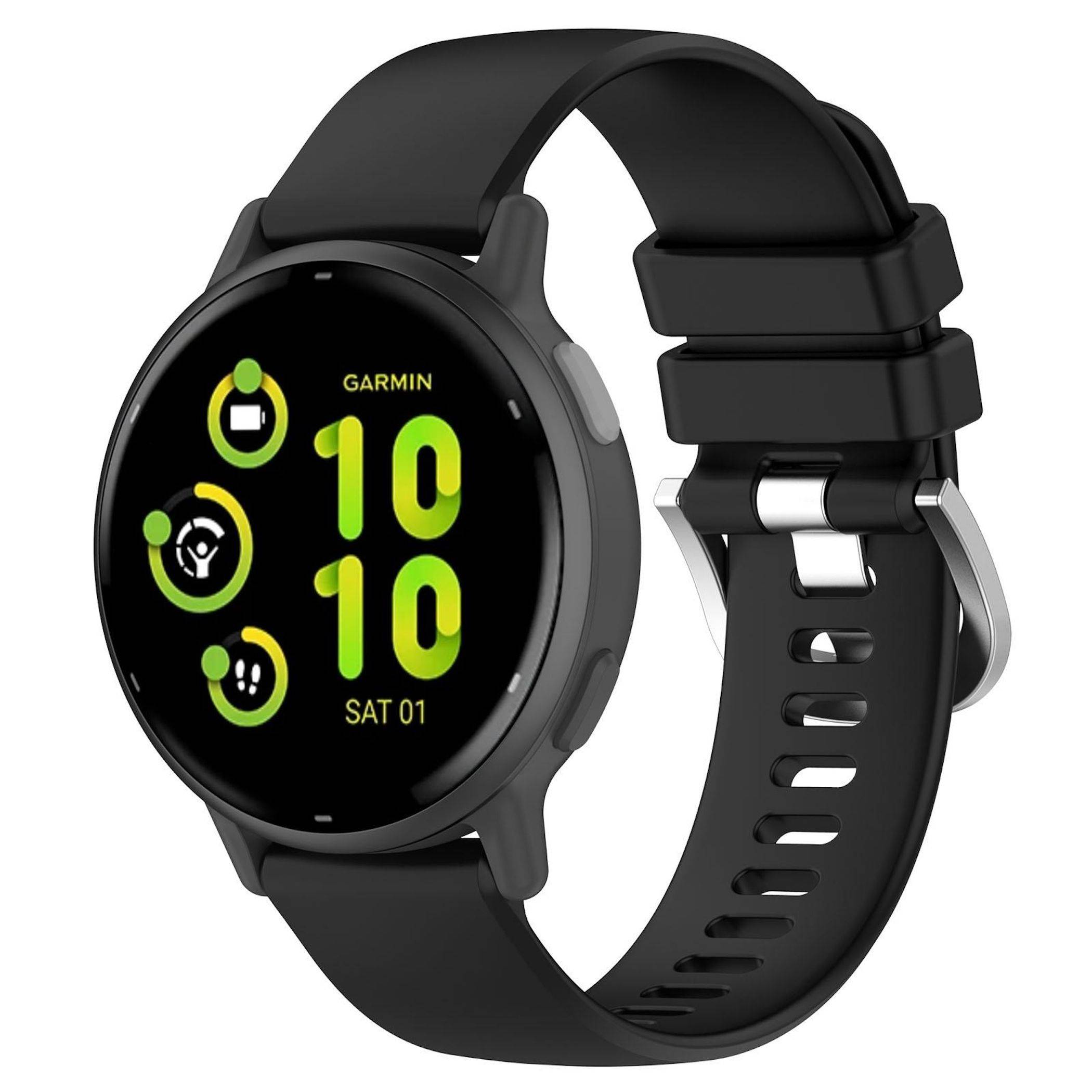 Silikon Armband für Garmin Venu 4 41mm Liquid Glossy mit Silber Schnalle Schwarz