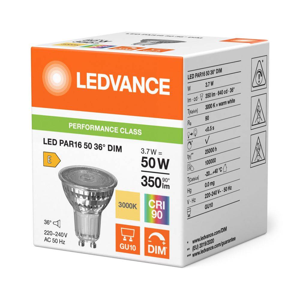 LEDV LED Reflektor 3,7-50W/930 dimmbar PAR16 GU10 36° 25000h EEK E Leuchtmittel LED LED