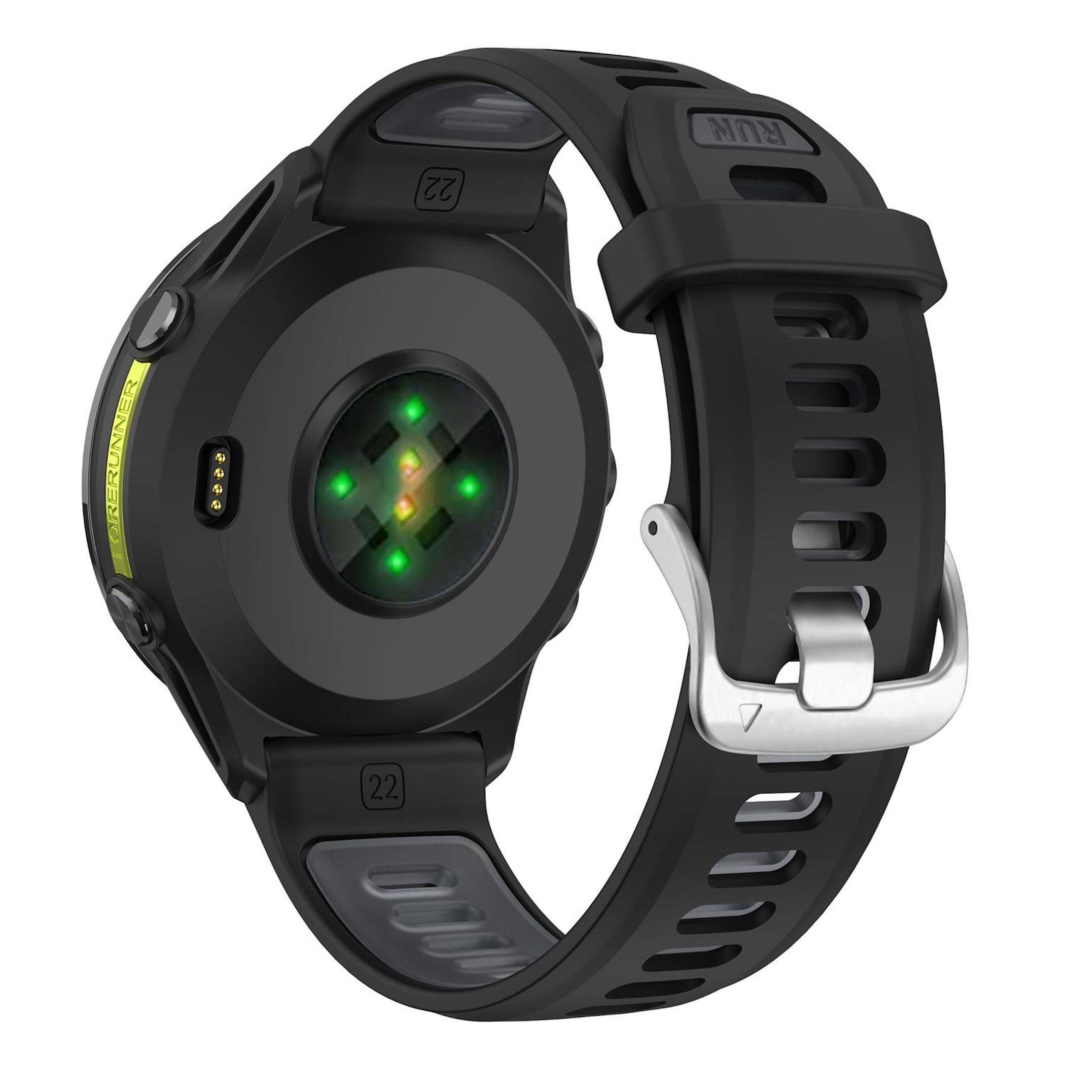 Zweifarbiges Silikon Armband für Garmin Forerunner 970 Silber Schnalle Schwarz
