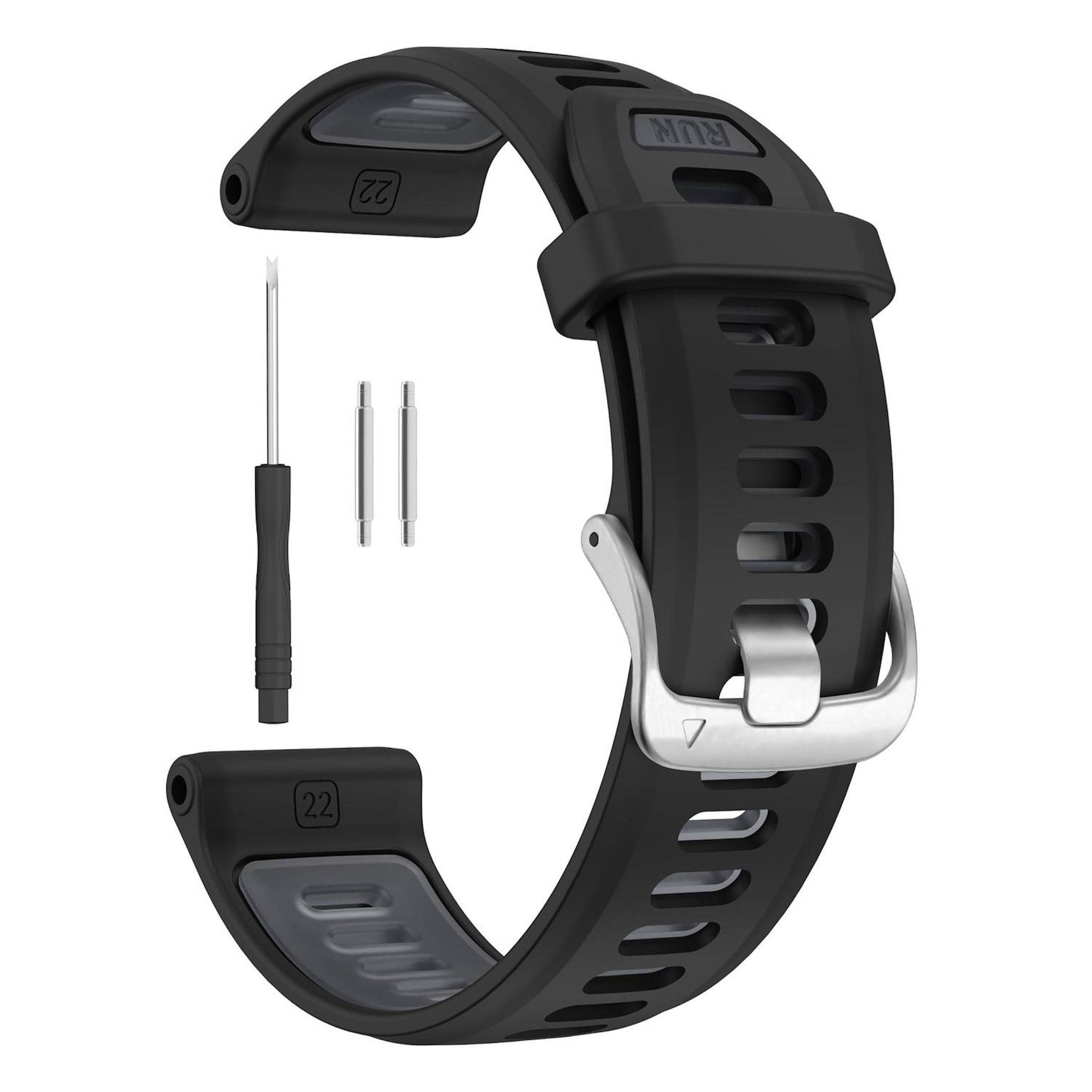 Zweifarbiges Silikon Armband für Garmin Forerunner 970 Silber Schnalle Schwarz