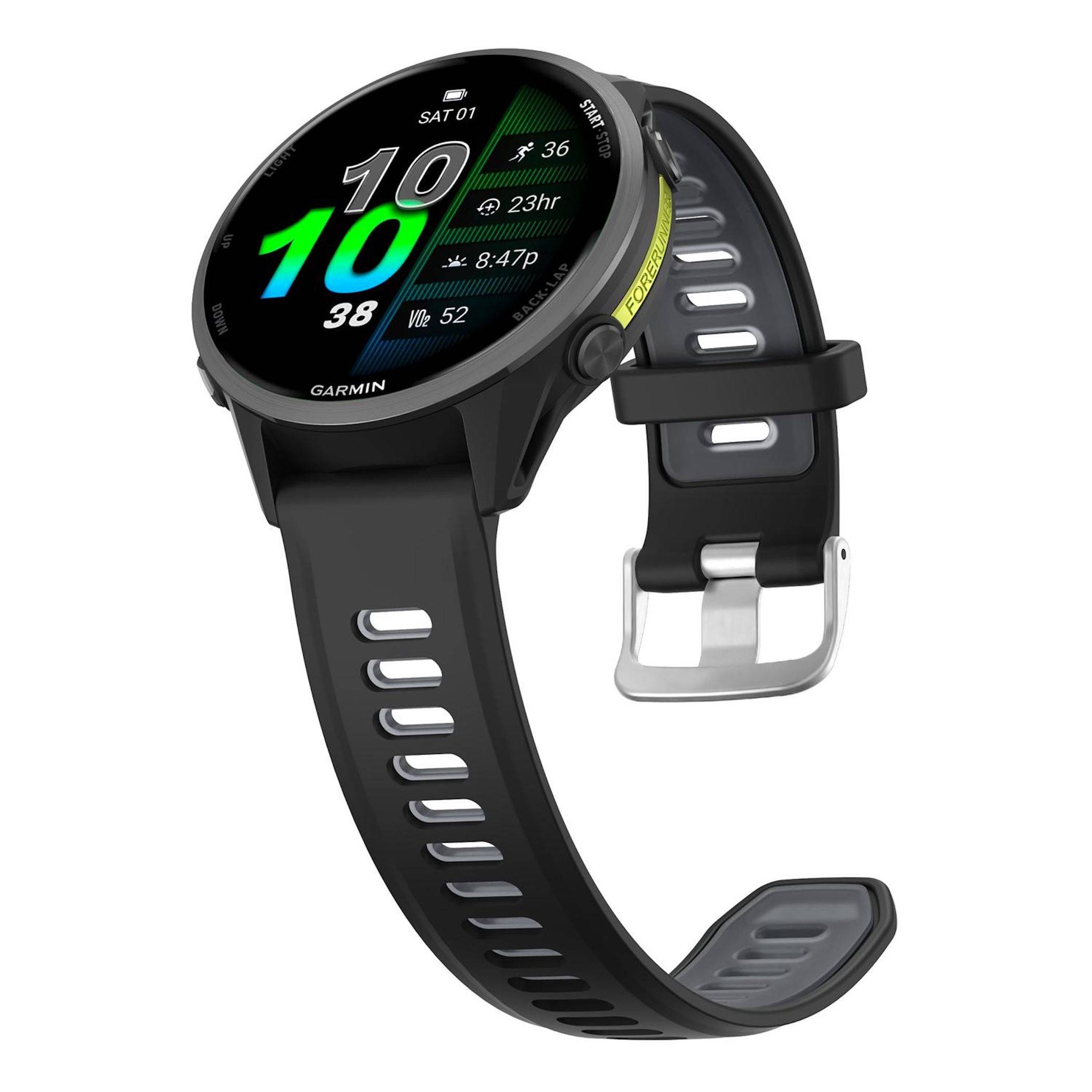 Zweifarbiges Silikon Armband für Garmin Forerunner 970 Silber Schnalle Schwarz