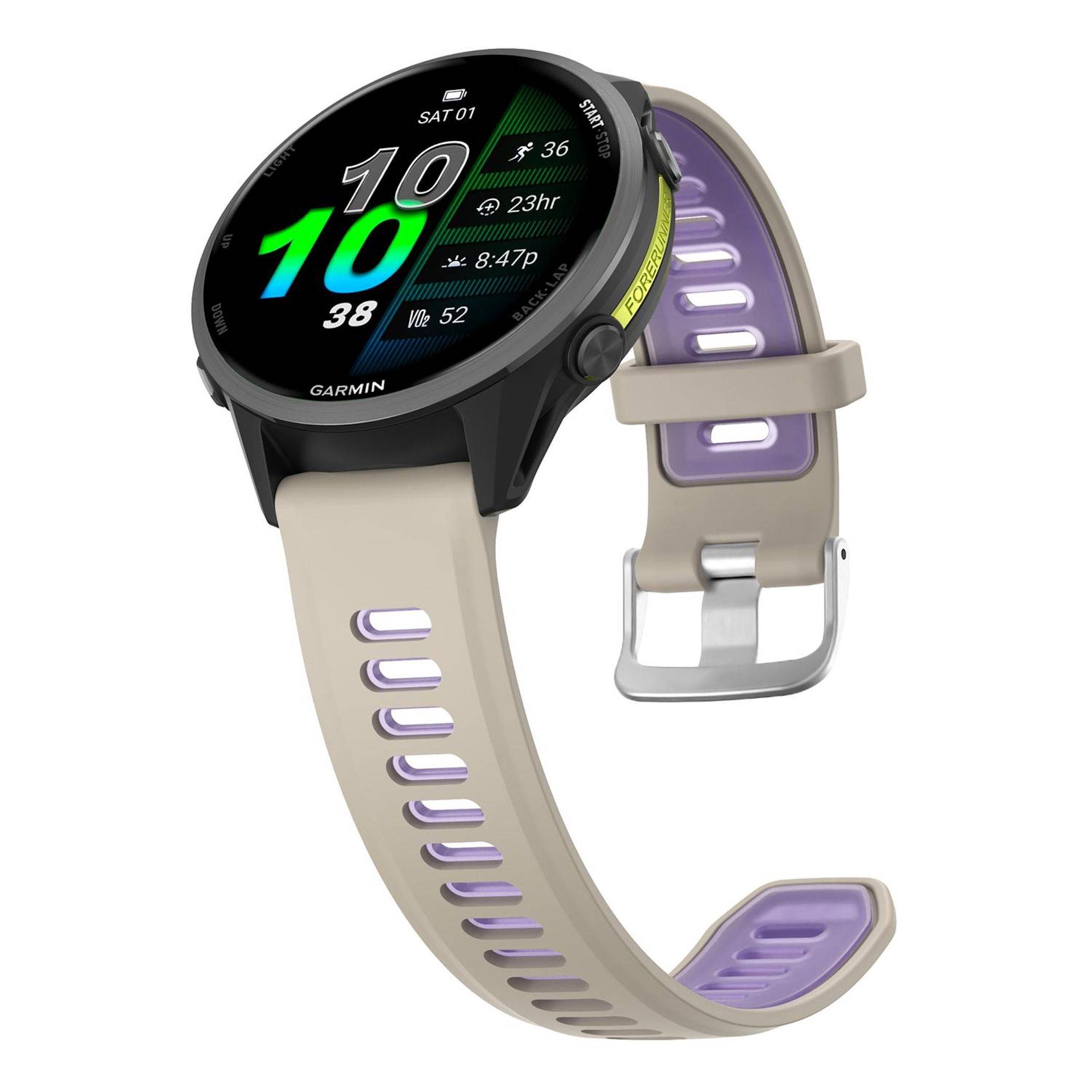 Silikon Armband für Garmin Forerunner 970 mit Silber Schnalle Beige / Lila