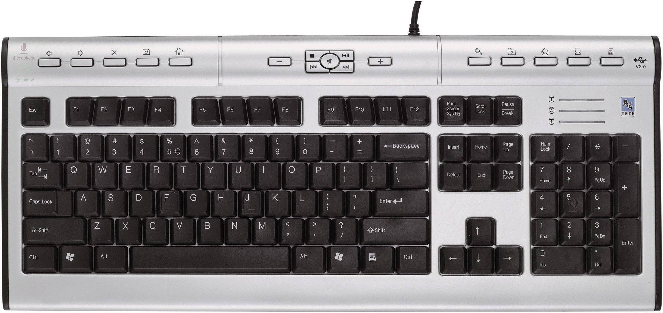 A4 Tech X-Slim USB Tastatur Deutsch, QWERTZ Silber USB-Anschluss, Audio-Anschluss