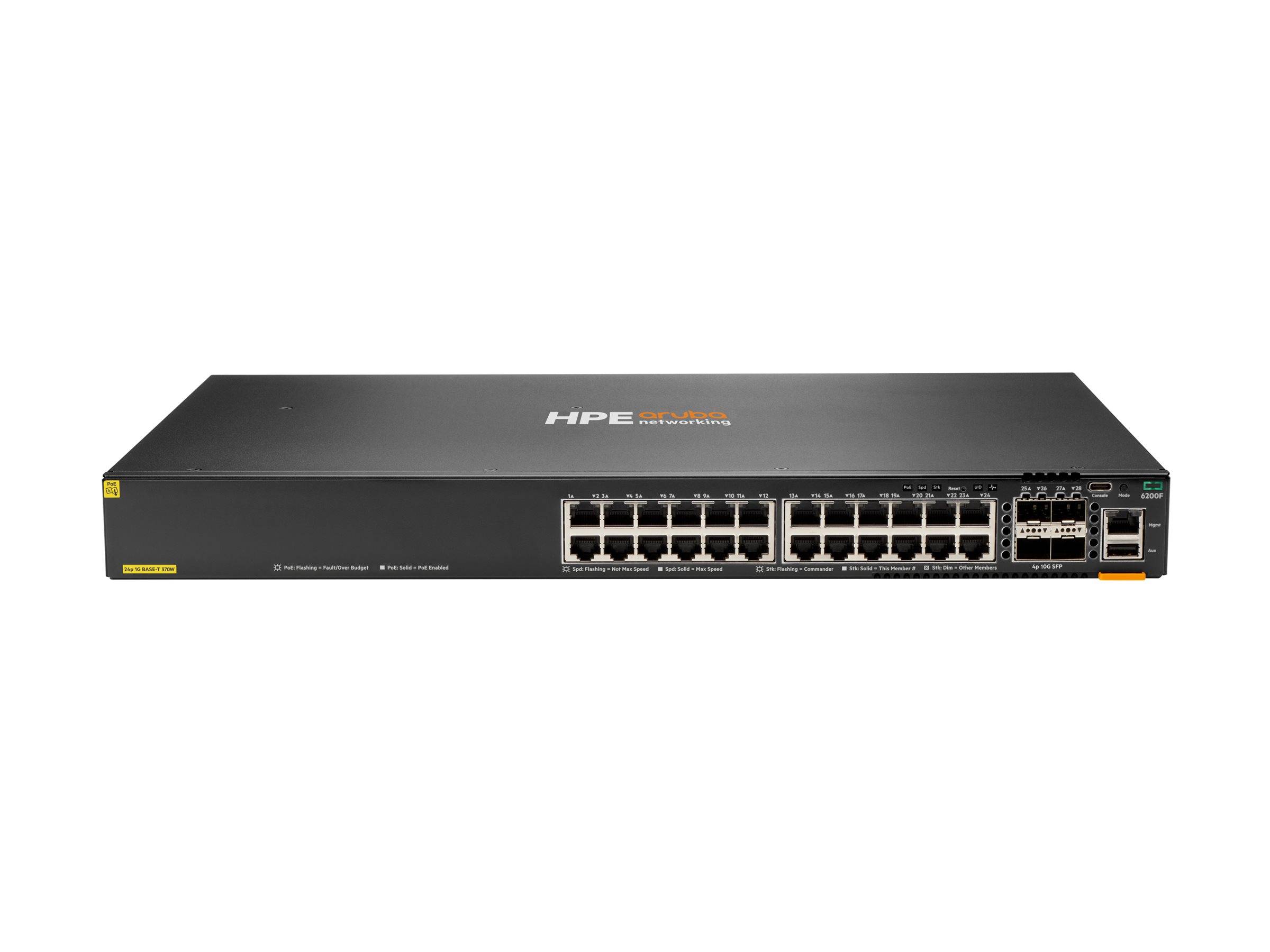 HPE Aruba 6200F 24G Class4 PoE 4SFP+ 370W Switch - Switch - max. Stapelentfernung 10 km - L3 - managed - 24 x 10/100/100