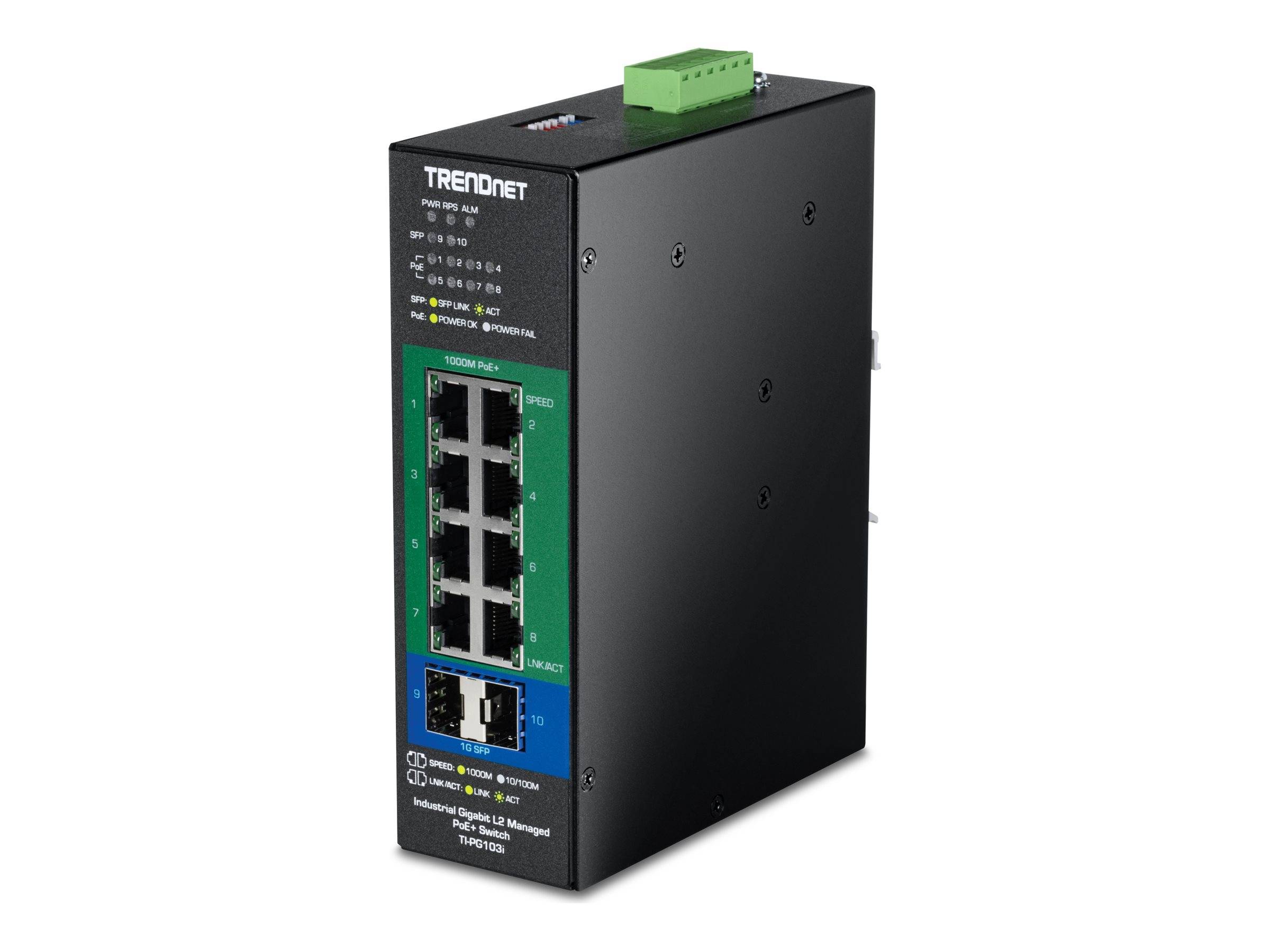 TrendNet TI-PG103i 10-Port PoE+ Switch Industrial Gigabit L2 Managed DIN-Rail
