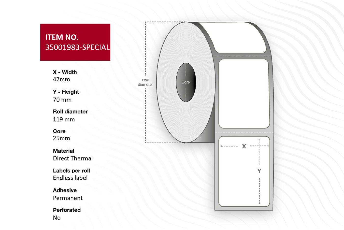 Capture Label 47 x 70 - Core 25. White. Eco. DT. Permanent. 1