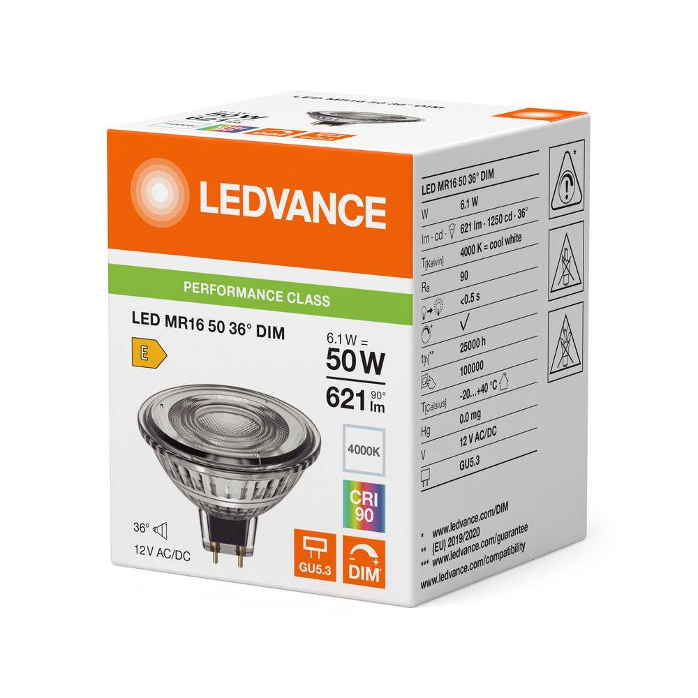 LEDV LED Reflektor 6,1-50W/940 dimmbar MR16 12V GU5,3 36° 25000h EEK E Leuchtmittel LED LED